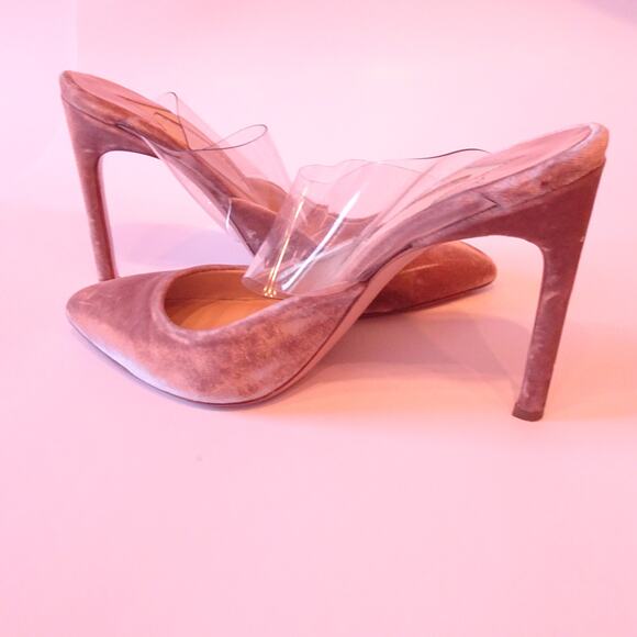 Sophia Webster Tara Velvet Clear PVC High Mules Sandals Sz 37 PINK - Picture 7 of 14